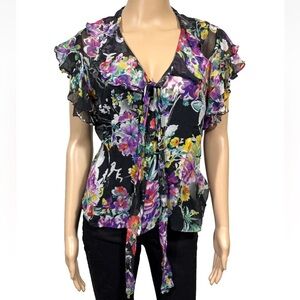 Vintage Ralph Lauren Womens Silk Floral Blouse Top Lp Fairy Preppy Quite Luxury